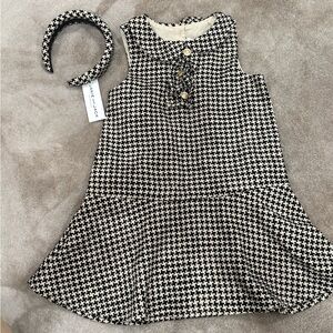 Janie and Jack Black and White Houndstooth Dress with Headband